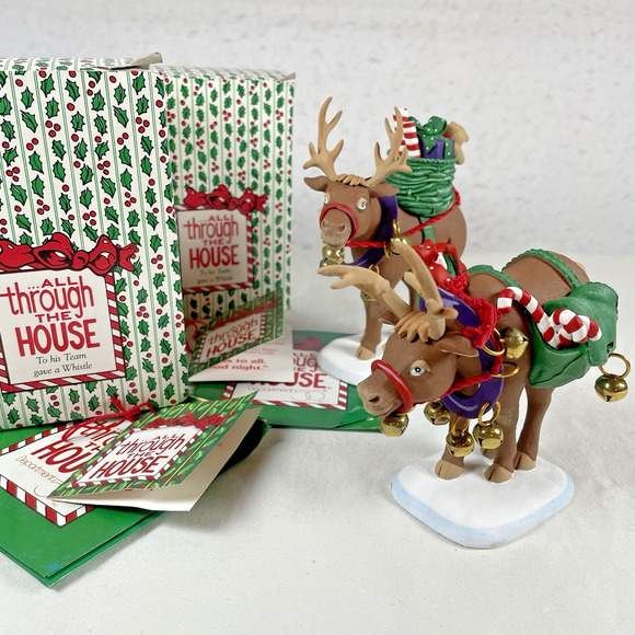 Dept 56 All Through The House To His Team Gave A Whistle Christmas Reindeer Set - Picture 1 of 11